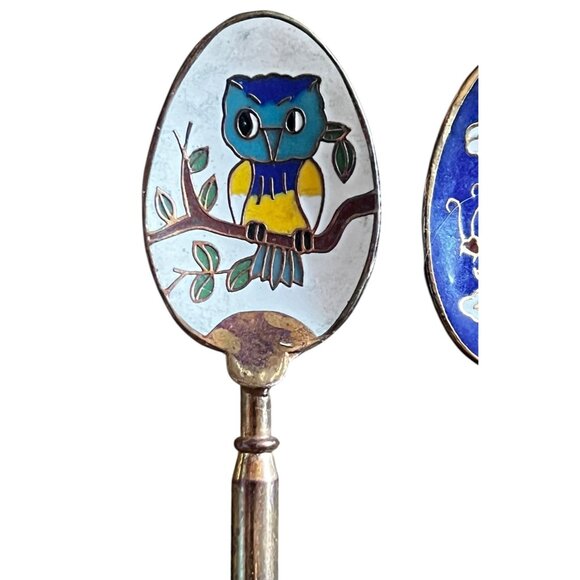Vintage 1960s Cloisonné Enamel Decorative Spoons Set Of 5 Animal & Floral Design - Picture 2 of 8